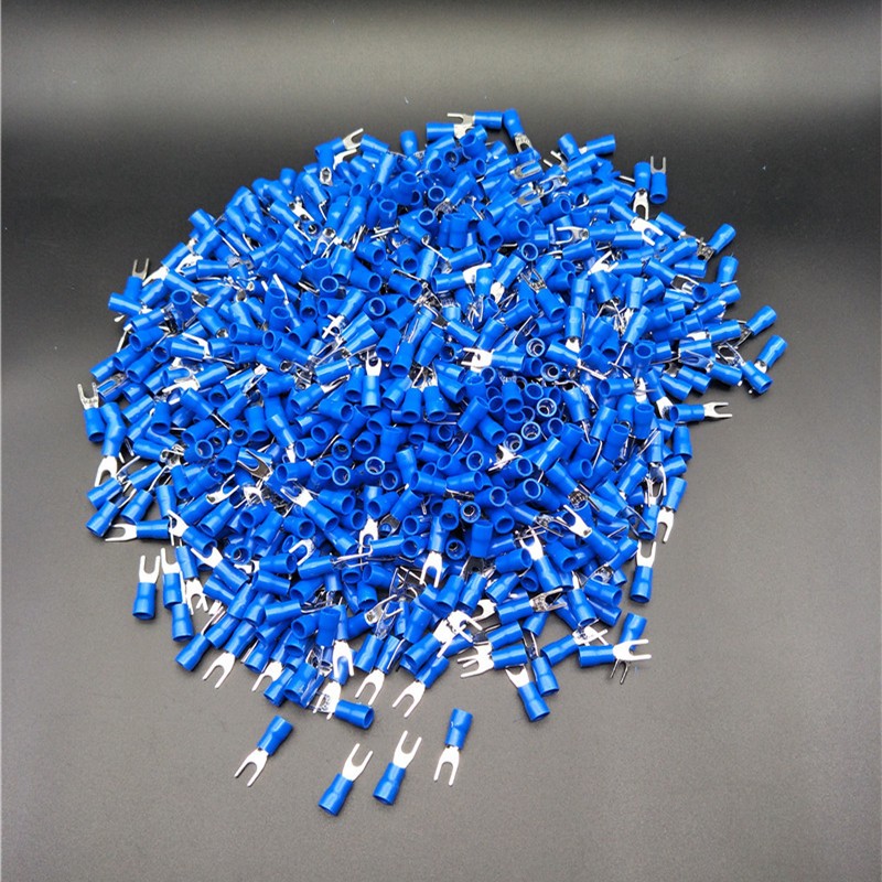 1000pcs Blue Pre-insulated Fork Terminals SV2-3 for AWG 16-14 Wire #4 Bolt Free Shipping