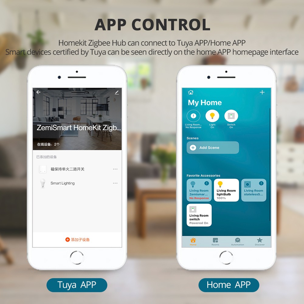 ZemiSmart Tuya ZigBee Hub Work with Apple Homekit App Tethering Tuya ZigBee Smart Devices Alexa Google Siri Homepod Voice Control