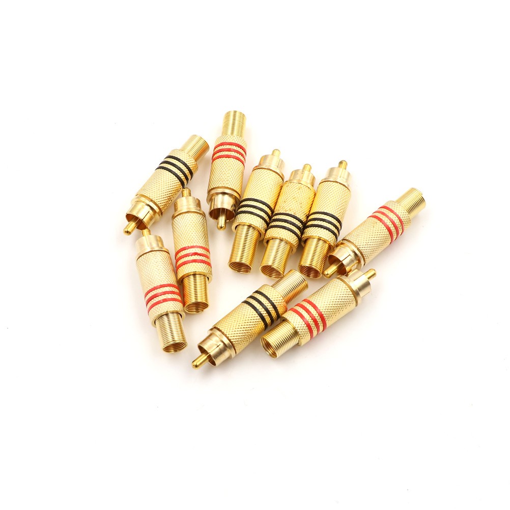 10pcs DIY Parts Gold Red Black Metal Spring RCA Male Connector Jack Plug AV Plugs for Computer Audio Video Soldering