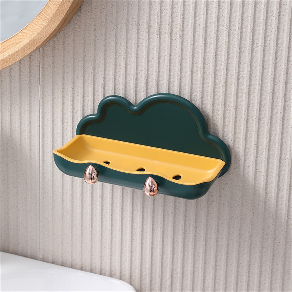 Wall Mounted Soap Holder With 2pcs Hook Creative PP Clouds Shape Soap Basket Multifunctional Bathroom Storage Rack Soap Dishes