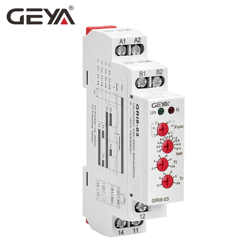 GEYA GRI8 Relay Current Monitoring Range Overcurrent Hidden Switch 0.05A-16A AC24-240V or DC24V