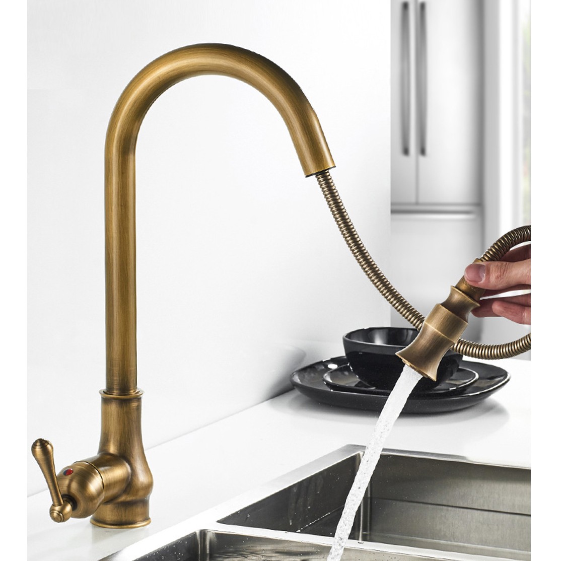 myquilfe antique brass pull down faucet swivel faucet countertop faucet bathroom hot and cold water mixers