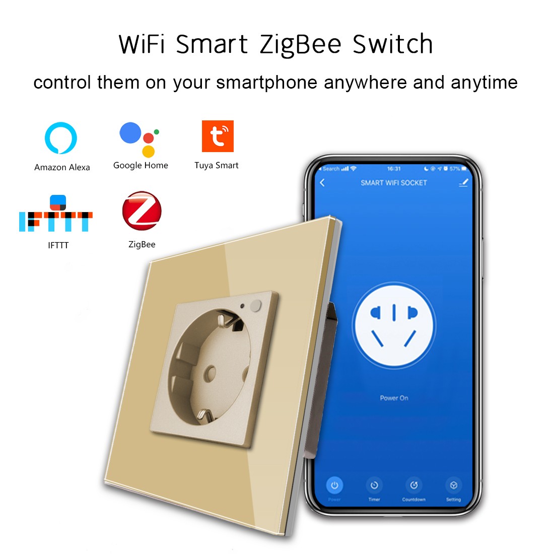 bingobic ZigBee Socket Adapter EU16A Smart Plug Remote Control APP Tuya Port Compatible with Alexa Google Home Assistant