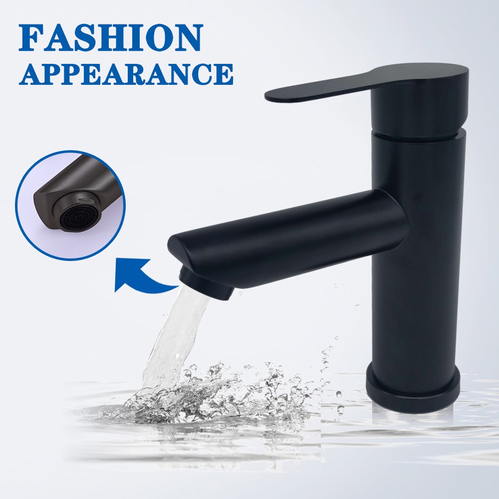 Basin Bathroom Sink Faucet Deck Mounted Hot Cold Water Basin Mixer Taps Matte Black Lavatory Sink Faucet Crane