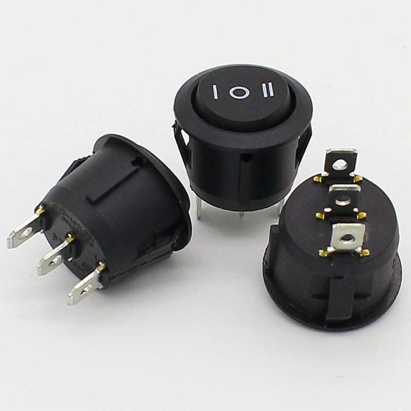 10pcs 23mm Black Round 3 Pin 10A/125V 6A/250V AC 3 Position SPDT ON-OFF-ON Rocker Switch Snap