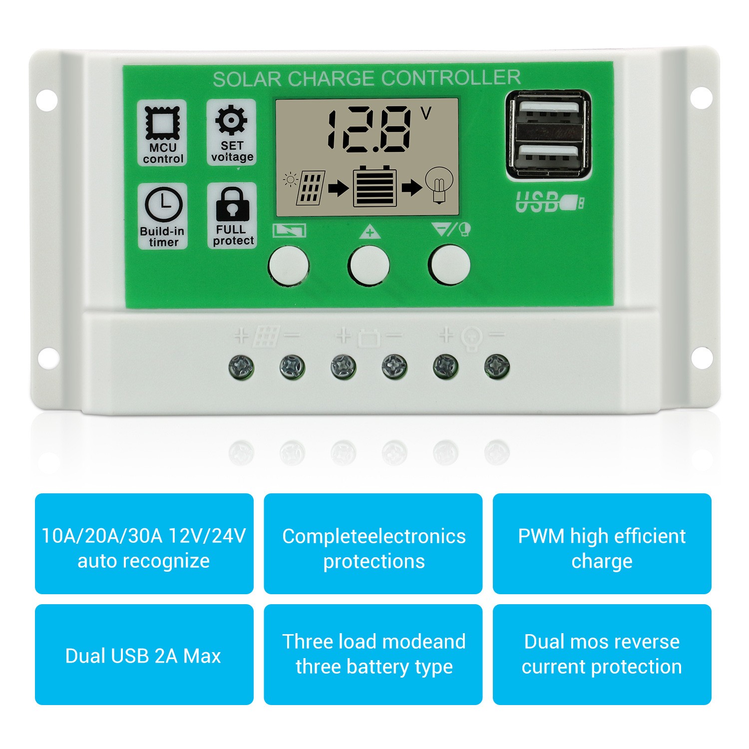 12V/24V10A20A30A Lithium Battery Solar Solar Controller Street Light Control Switch Dual USB Output