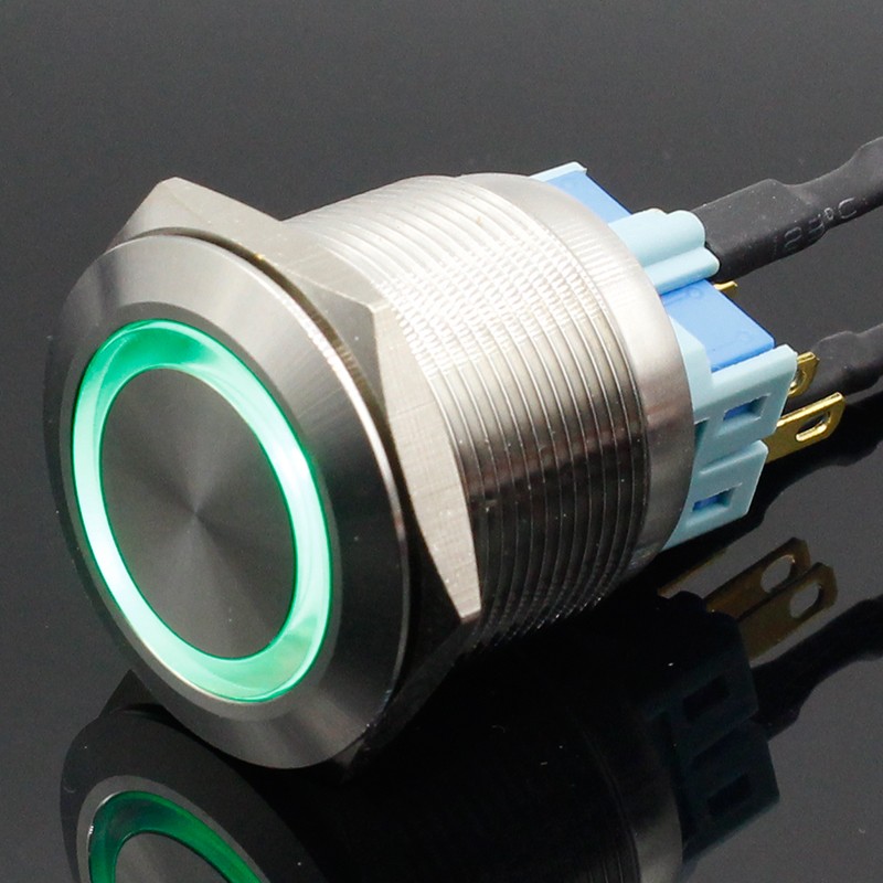 25mm 6V 12V 24V 220V Blue Ring LED Light Momentary/Lock Push Button Switch DPST Metal Industrial Boat Car DIY Switch