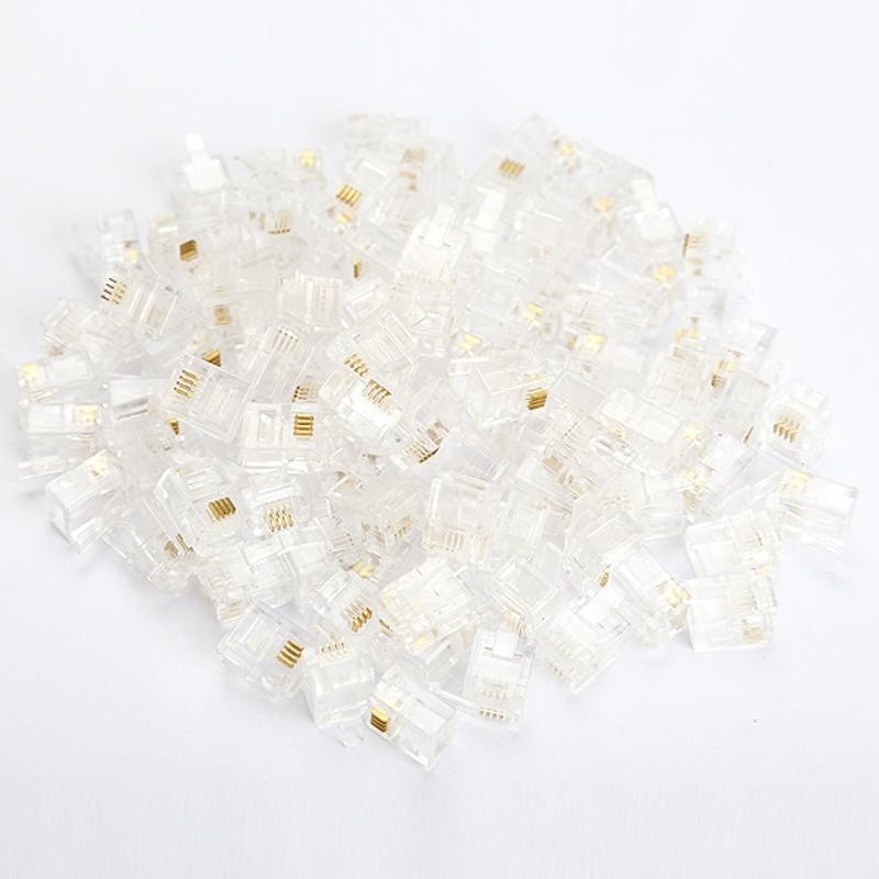 100pcs Crystal Head RJ11 6P 4C Modular Socket Gold Plated Brand New Network Connectors For Mobile Phone Network Cables