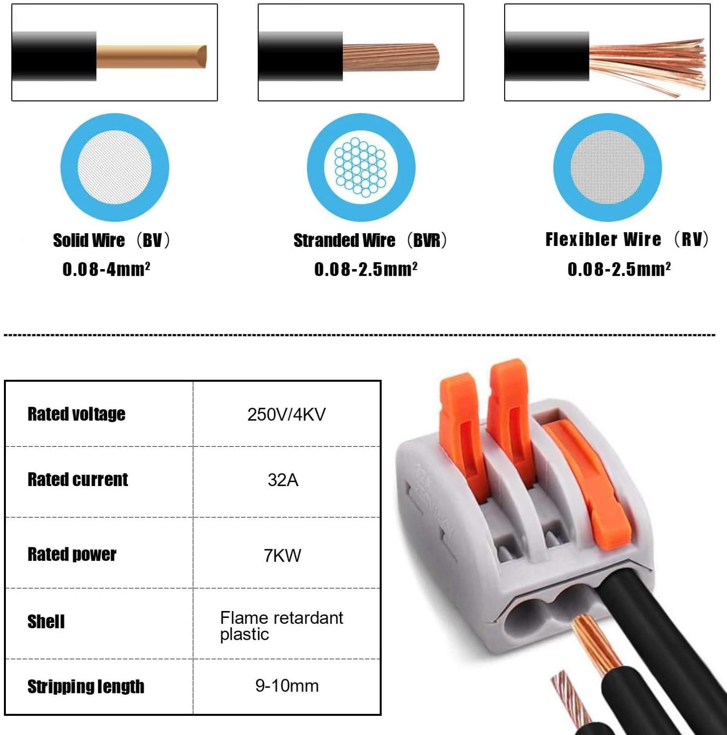 60pcs/set Terminal Block Spring Lever Nut Terminal Blocks Reusable Electrical Cable Connector Wire Home Tools of Insulating Solder