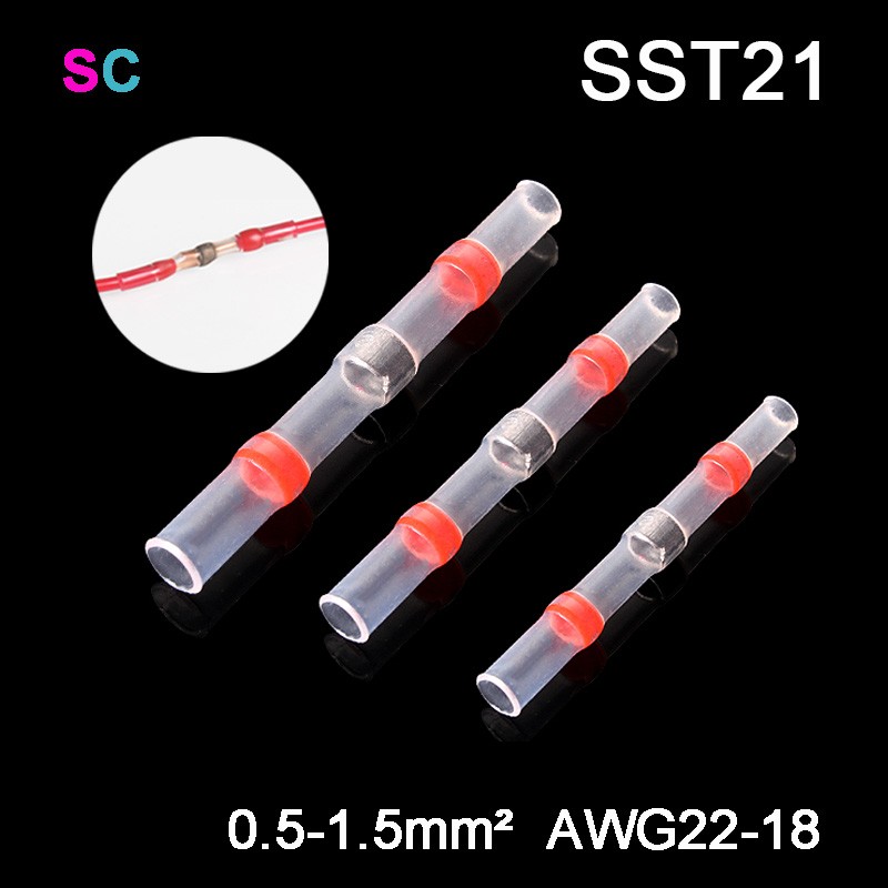 Heat Shrink Connector Wire 10/20/30pcs SST21 Waterproof Sleeve AWG22-18 Butt Electrical Connector Tinned Welding Sealed