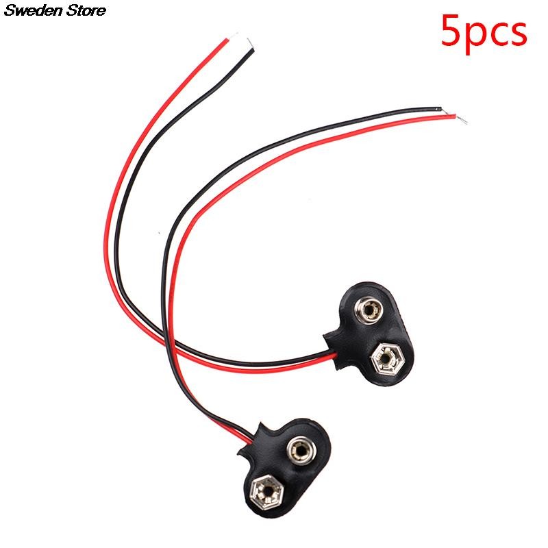 New 5pcs/lot 9V Battery Clips 15cm Black Red Connection Cable Connector Buckle