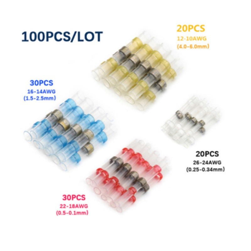 50/100/250pcs Mixed Heat Shrink Connect Terminals Waterproof Solder Sleeve Tube Insulated Electrical Wire Butt Connectors Kit