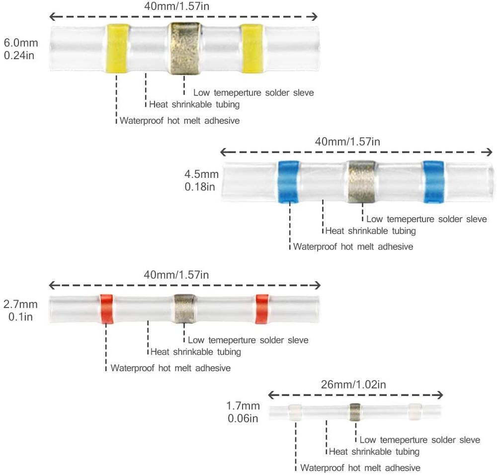 250/100pcs Insulator Welding Wire Connectors - Heat Shrink Welding Butt Connectors - Welding Connecting Kit - Marine Auto Insulated