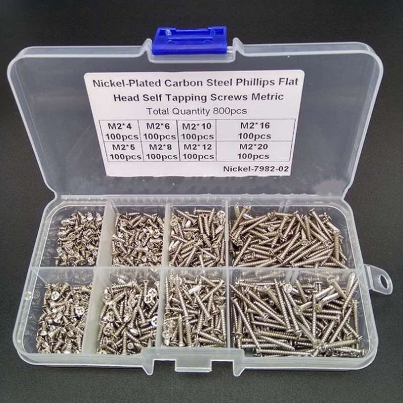 800pcs M2 Stainless Steel Self Tapping Wood Screw Assorted Set Lock Nut Wood Flat Head Thread Nail Screw Fastener Sets