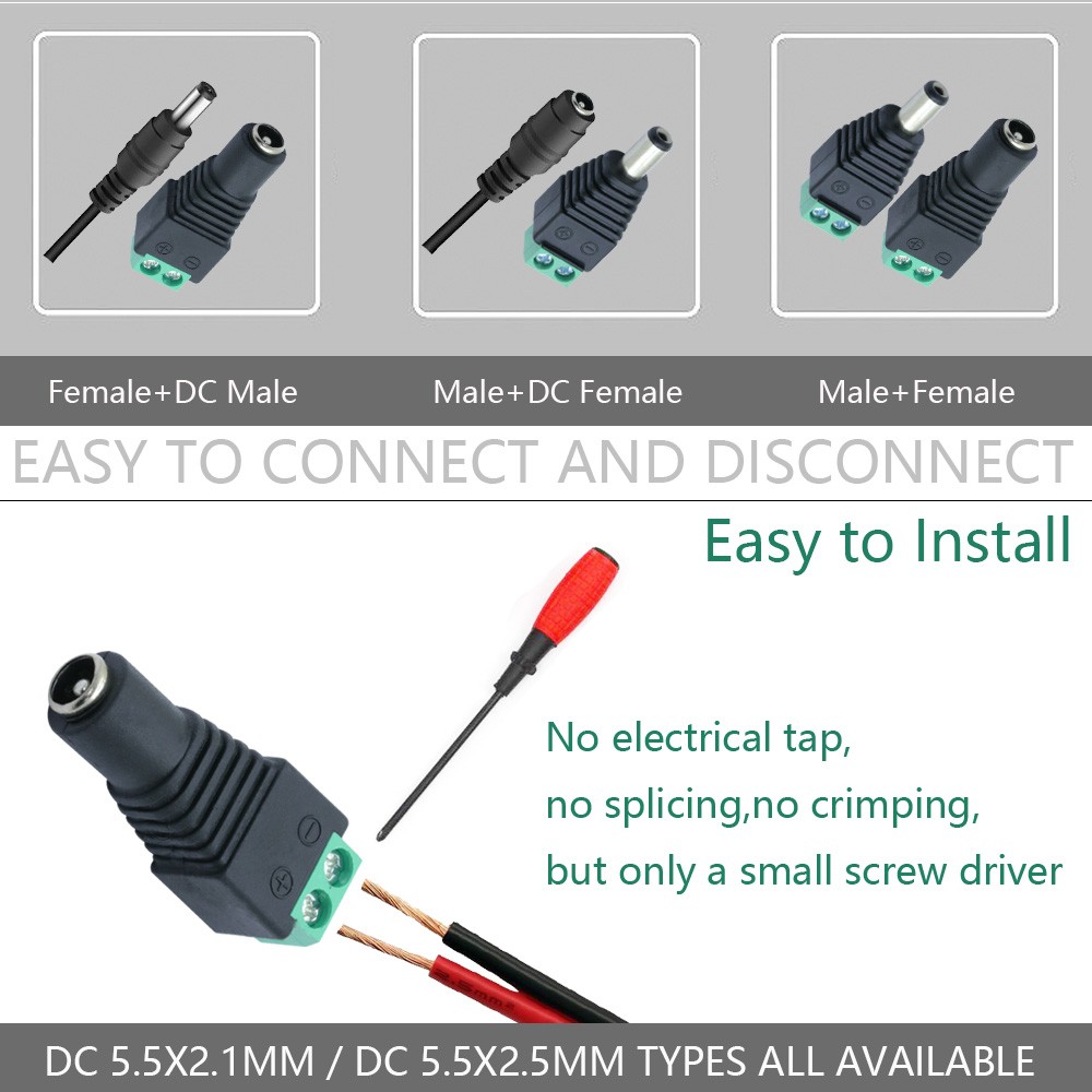 DC Male and Female Power DC Jack CCTV Video Balun 5.5*2.1mm DC Power Plug Terminals Connector Adapter