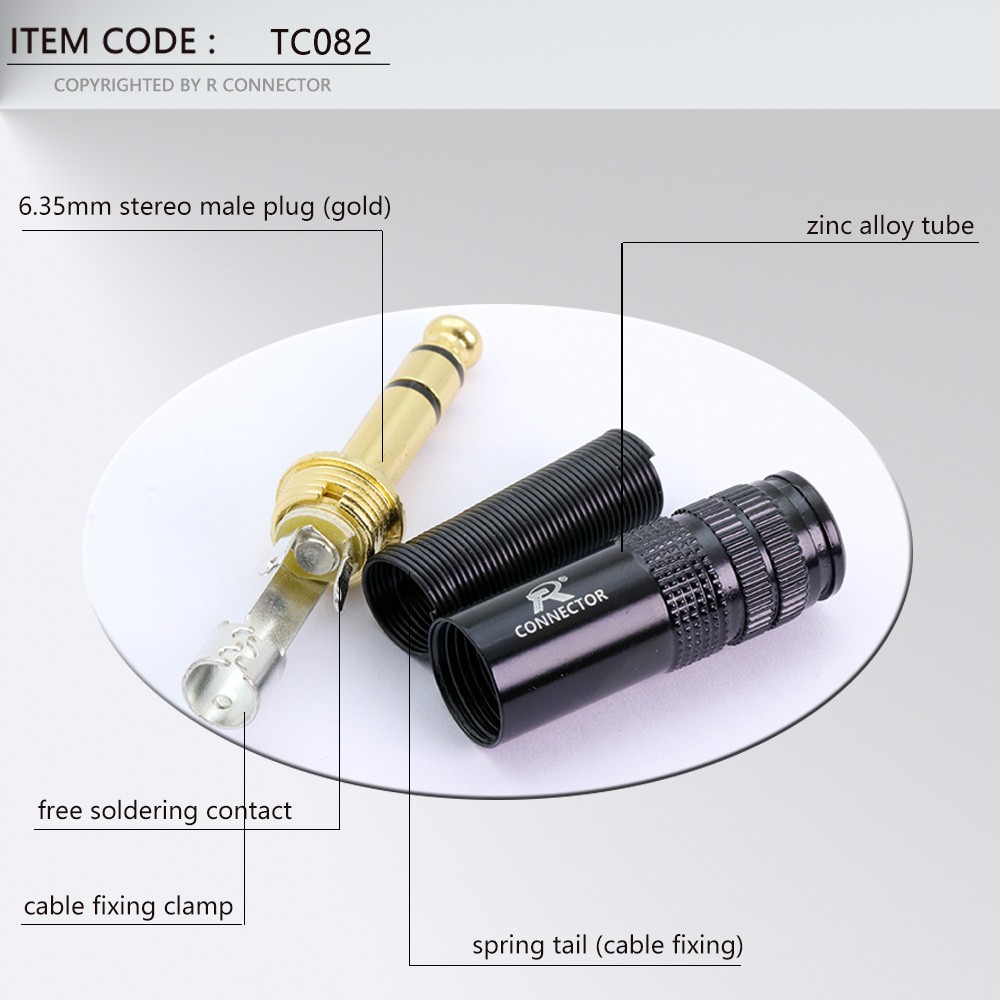 10pcs Gold Plated Stereo 6.35mm Audio Video Plug Connector 12*1 6.3 Audio Jack Electric Black Plug Microphone Connector