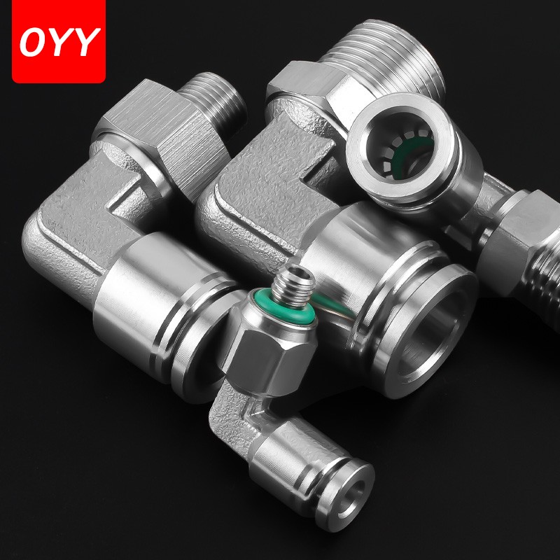 10pcs PL Series 304 Stainless Steel Trachea Quick Connector Plug Threaded Elbow Pneumatic Fittings PL8-02/4-M5/6-01/10-03