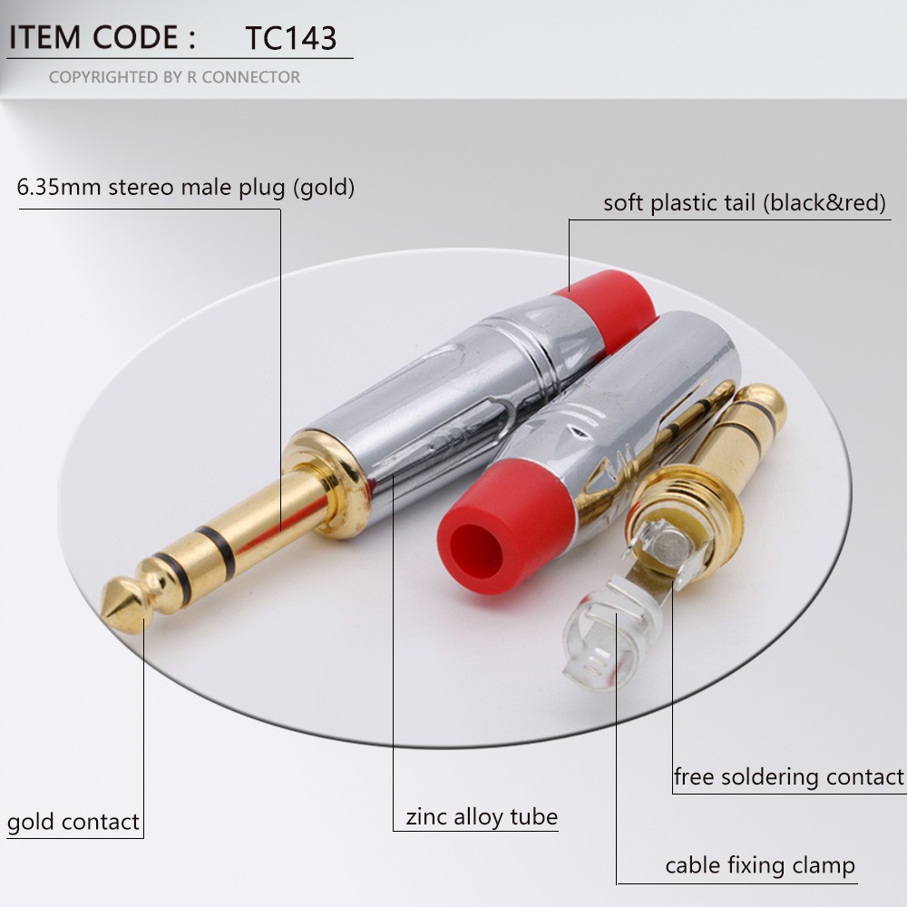 Male Plug, 10pcs 6.35mm Jack 3 Poles Stereo 6.3mm Gold Plated Copper Solder Wire Connector 1/4 Inch Microphone Jack