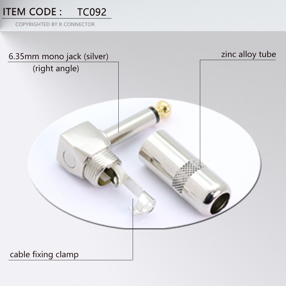 Metal Zinc Alloy 1/4'' Phone Jack Balance Audio Connector Right Angle 6.35mm/6.3/6.5mm Jack 3 Pole Stereo Speaker Plug 10pcs/lot