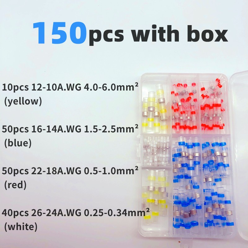 150 PCS Boxed,Solder Butt Thermoresistant Tube,Solder Ring Terminal,Wire Connector,Waterproof Insulation,Heat Shrink Sleeve