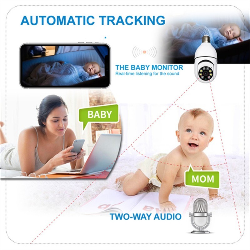 1080P Wireless 360 Rotate Auto Tracking Panoramic Camera Light Bulb WiFi PTZ IP Camera Remote Security Security e27lamp Interface