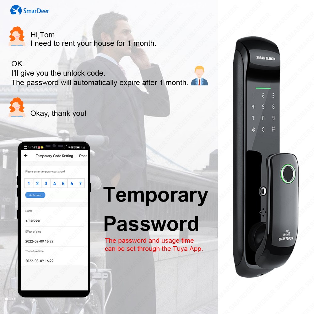 Tuya Lock Smart Smart Door Lock With Biometric Fingerprint Wifi Lock With Fingerprint/Password/RFID Card/Key/APP Unlock