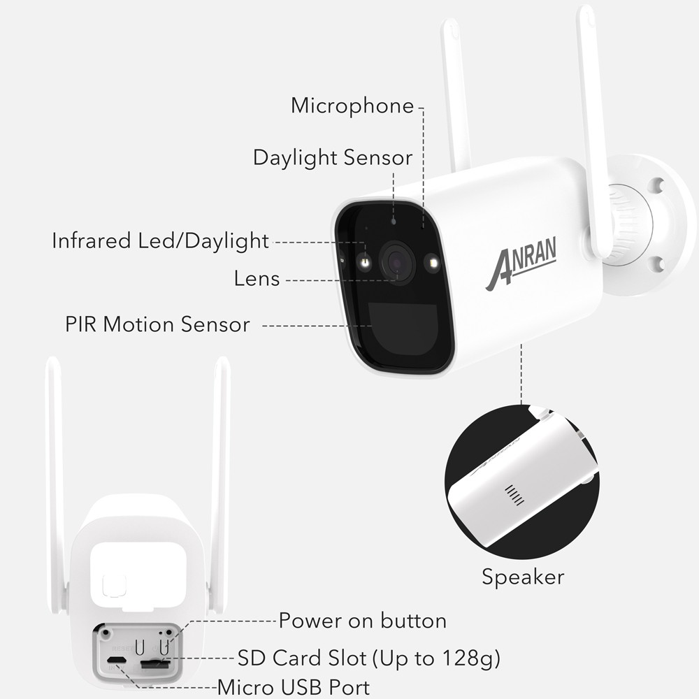 Anrun 3MP HD Wire-Free Security Camera with Battery Wireless Camera IP Surveillance WiFi PIR Camera Smart Detection Robot