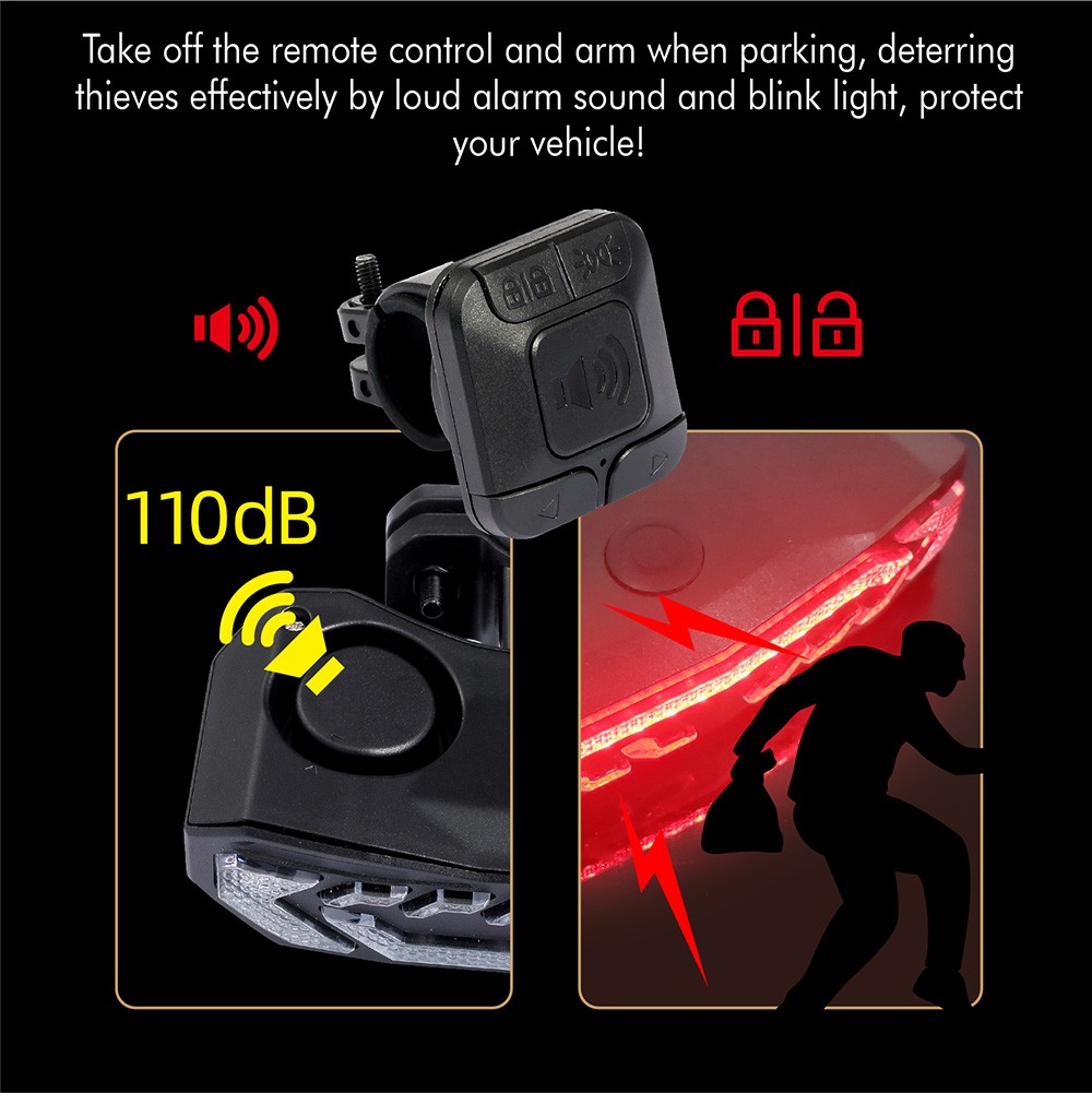 Elecpow Bicycle Alarm Taillight Anti-theft USB Rechargeable Waterproof Bike Rear Tail Light Turn Signal Warning Brake Light