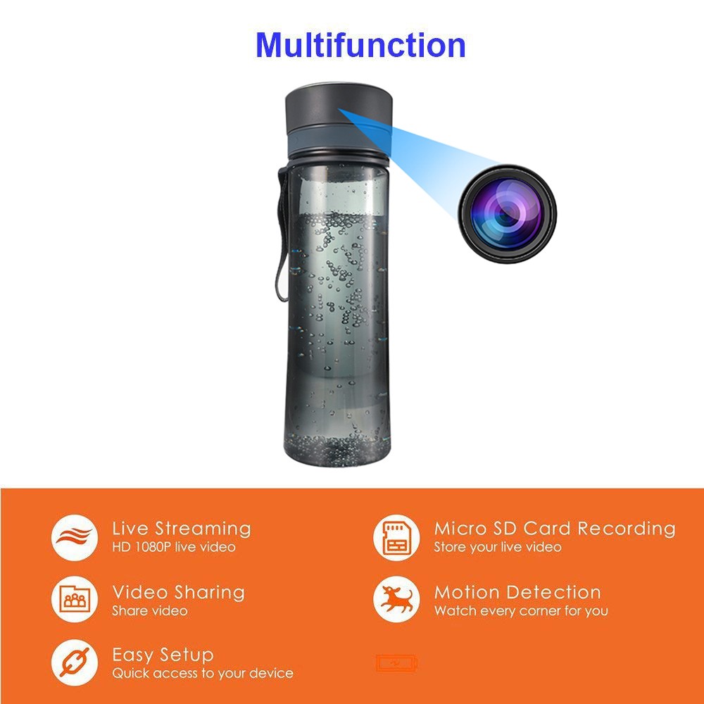 750ml Portable Water Bottle Pinhole Camera Mini Desk Water Cup Video Surveillance Camera & Audio Recorder Wifi Remote Monitor