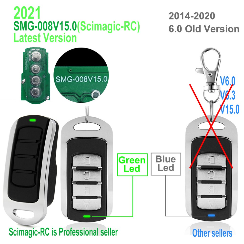 Garage Door Remote Control 433mhz Command Garage 868MHz Replication Garage Door Opener Rolling Code Transmitter Controller Latest Version Scimagic-RC SMG-008V15.0 Universal Remote Control 280MHz-868MHz