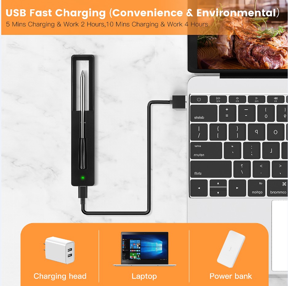 New USB Wireless Meat Thermometer for Oven BBQ Grill Steak Bluetooth Connect Digital Kitchen Smart Barbecue Accessories Gift