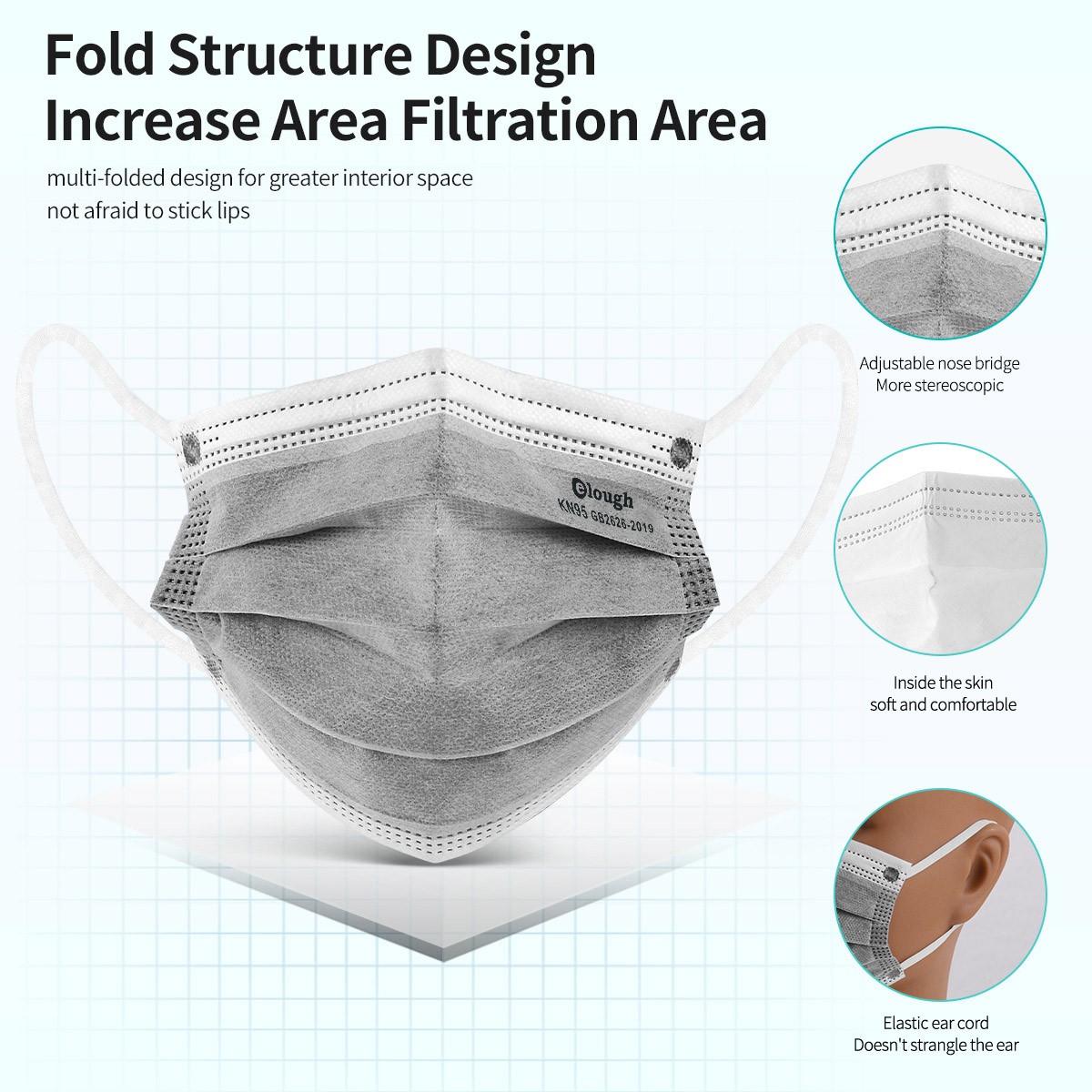 Disposable Kn95 Mask Gray 5 Layers Activated Carbon Breathing Protective KN95 mascarillas quiurgicas homology adas FPP2 ffp2mascarillas