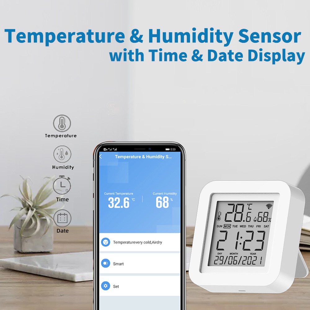 Tuya 2022 WIFI Temperature Humidity Sensor For Smart Home var SmartLife With Screen Support Alexa Google Phone