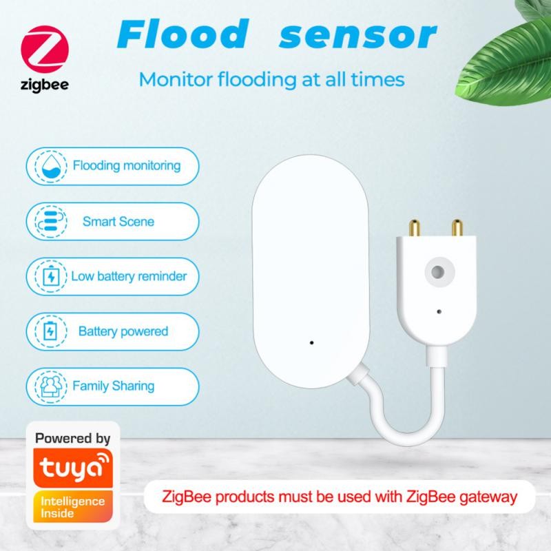 Tuya Zigbee Water Leakage Alarm Water Leak Sensor Detector Flood Alert Overflow Security Alarm System Works With Zigbee Gate