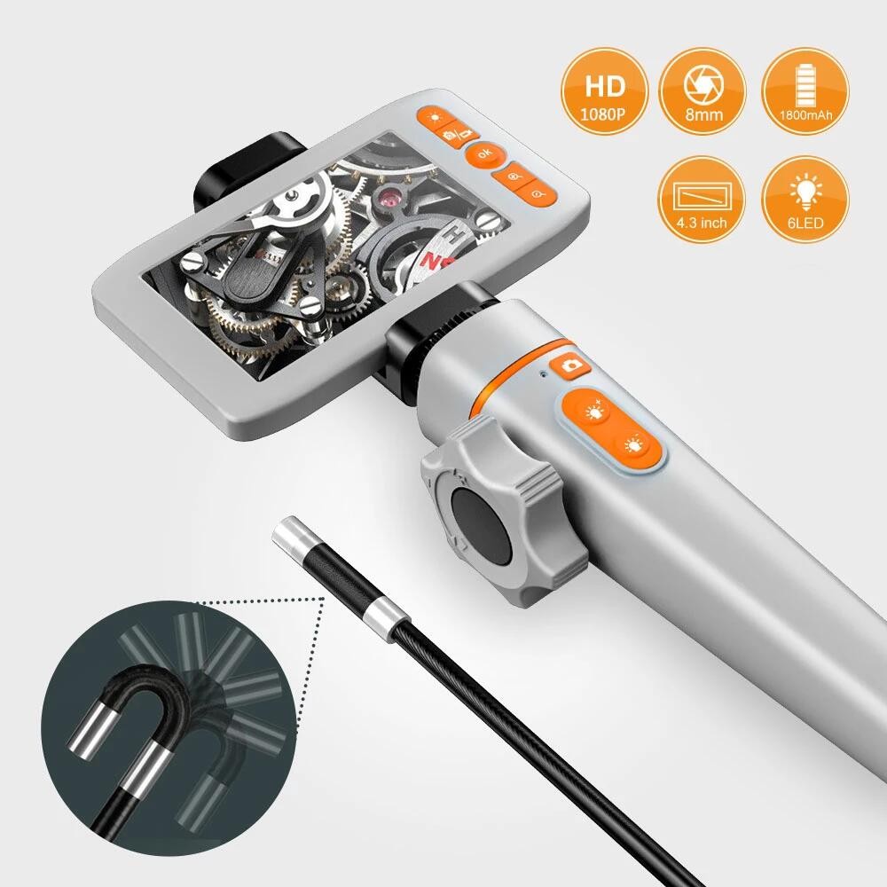 Newest 180 Degree Inspection Camera Articulating Industrial Endoscope 6mm and 8.5mm HD Camera with 6 LED for iPhone Android