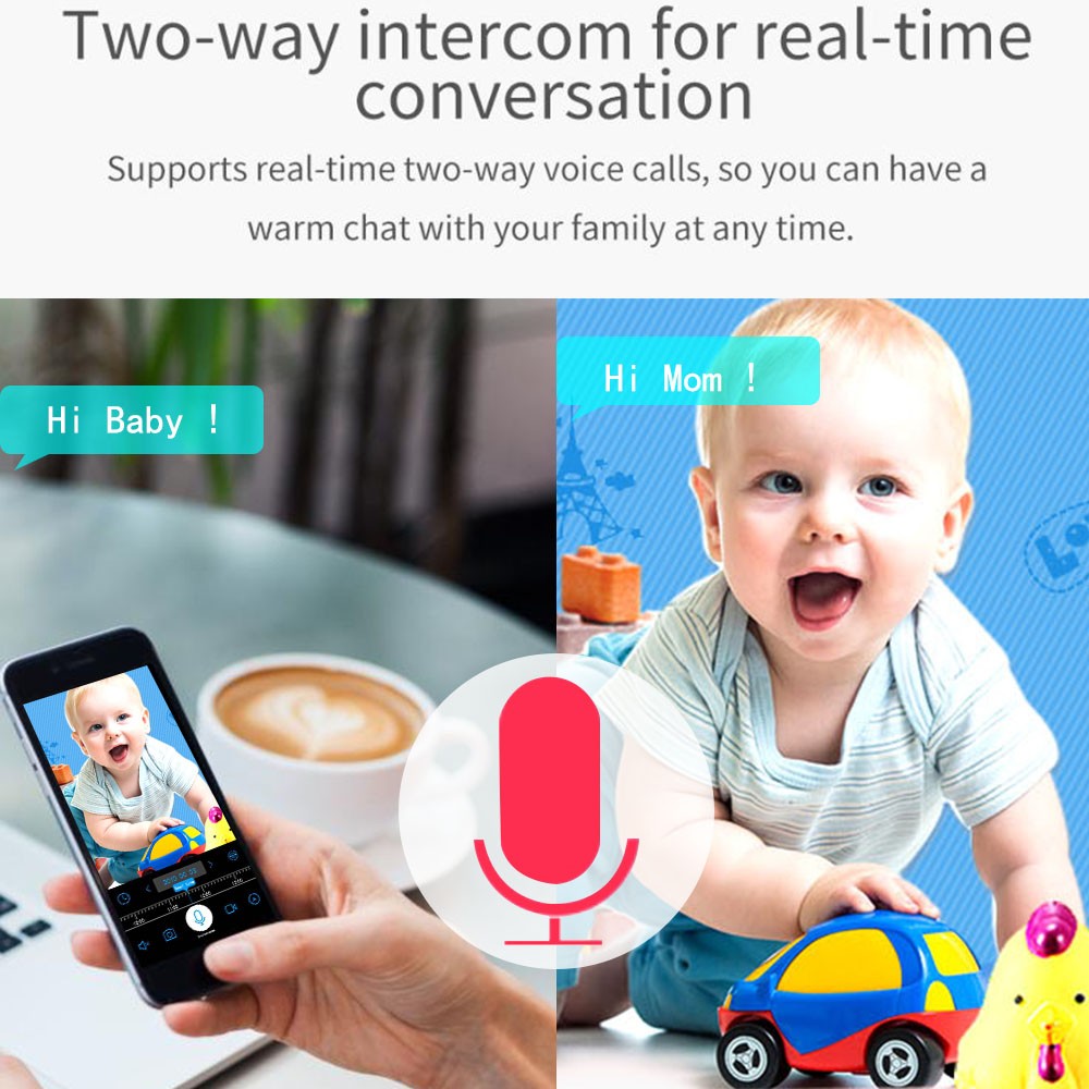 The smart camera to monitor the baby during sleep with Wi-Fi, high quality, with cloud storage, detects the movement and sounds of the child by sending messages to the phone, with infrared night vision, full glass lens, high-resolution sound and sound