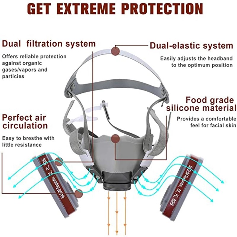جديد 7-In-1 6200 الغبار الغاز التنفس نصف قناع للوجه من الغبار لطلاء الرش العضوية بخار فلتر الغاز الكيميائي سلامة العمل