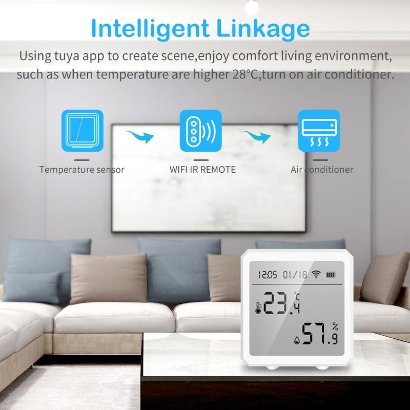Tuya Smart WiFi Temperature Humidity Sensor LCD Display Indoor Hygrometer Thermometer App Remote Control for Alexa Google Home
