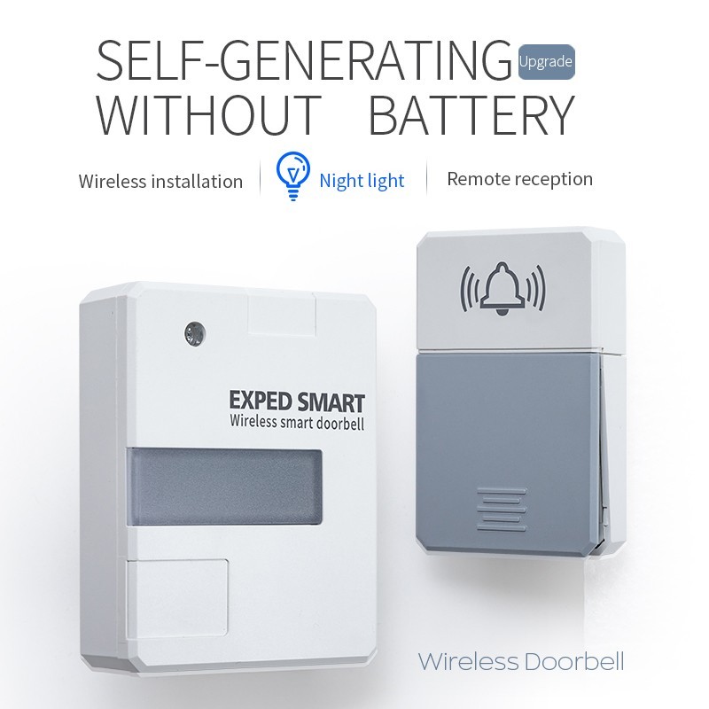 New Intelligent Wireless Doorbell Self-Generating Battery-Free Receiver With LED Light Caller Function Doorbell Chime Waterproof