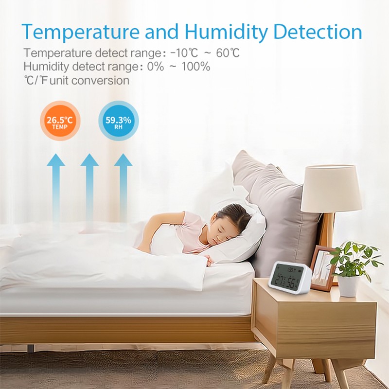 Tuya WiFi ZigBee Temperature Humidity Sensor Lux Light Indoor Humidity Detector Thermometer with LCD Screen Work Tuya Hub