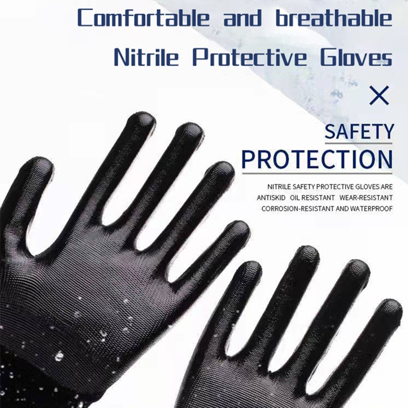 Black Nitrile Palm Coated Anti-Static Safety Gloves With Wear-Resistant Non-Slip Breathable Nitrile Work Mechanic Working Glove