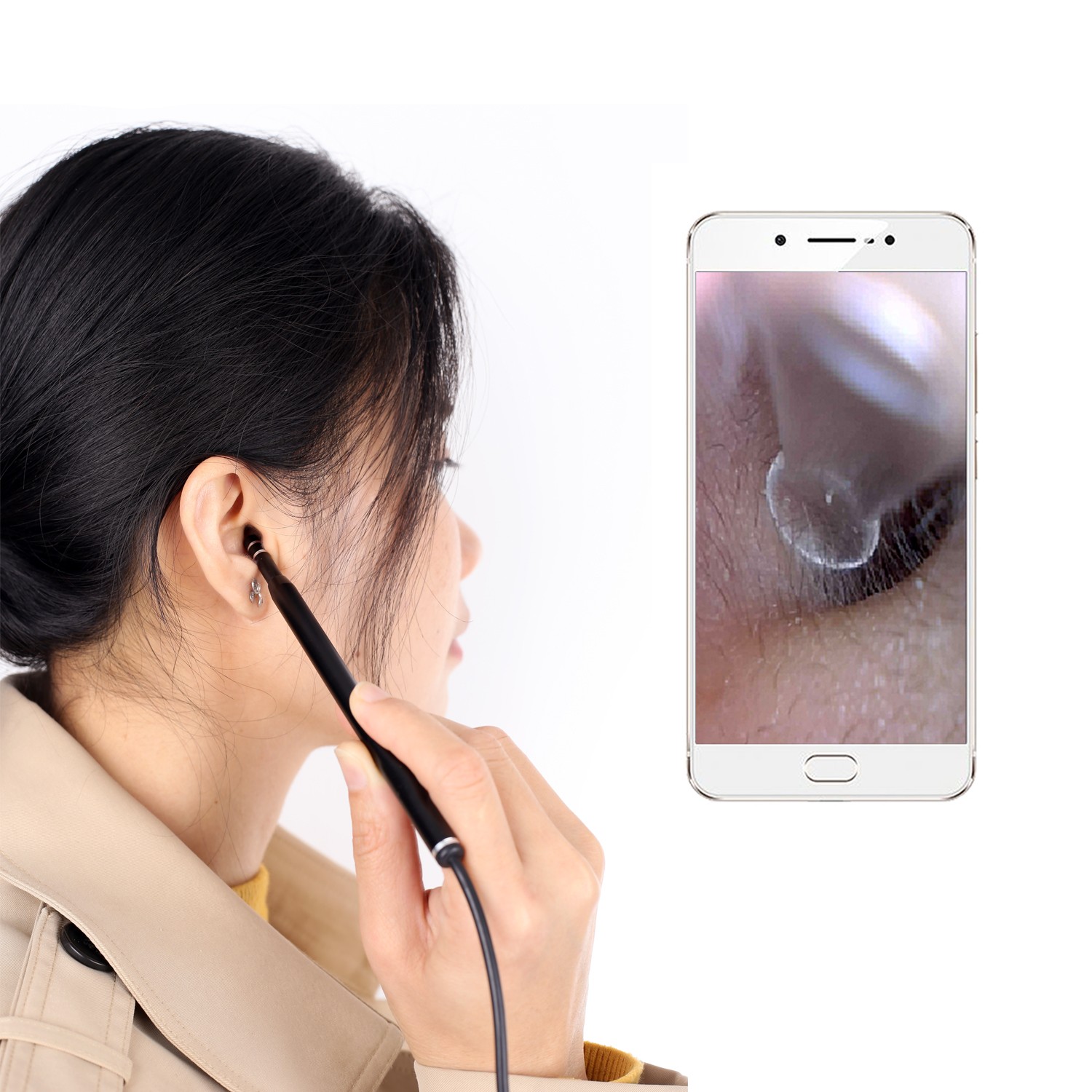 Kebidumei-Otoscope 3 in 1, Ear Cleaning Tool with Wifi, Medical Otoscope, with Built-in 6 LED Lights, 5.5mm, With Optical Viewfinder