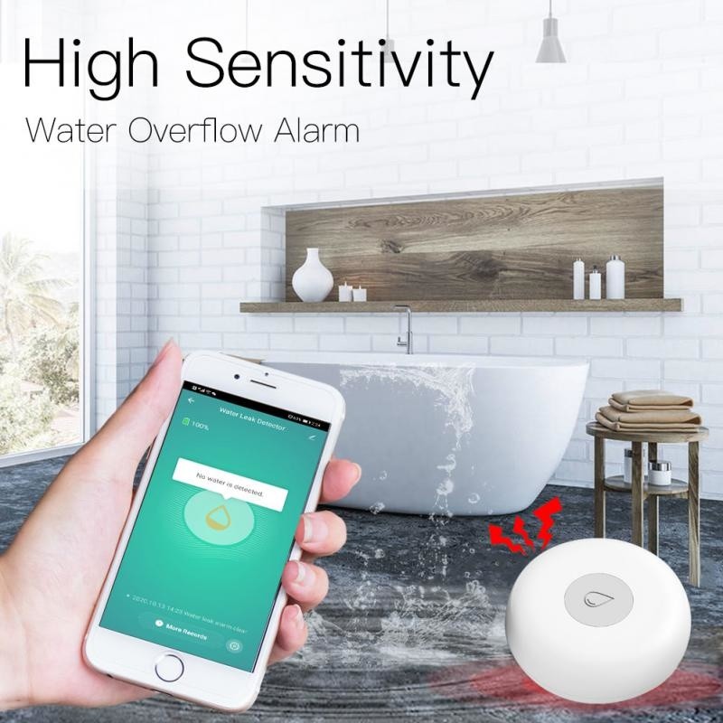 Smart Water Leak Detector Flood Sensor Flooding Alert Security Alarm System App Remote Control Long Battery Life