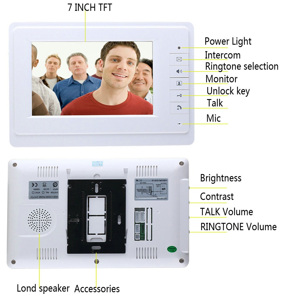 7 بوصة TFT LCD فيديو باب الهاتف البصرية فيديو إنترفون مكبر الصوت نظام اتصال داخلي رصد مقاوم للماء في الهواء الطلق كاميرا تعمل بالأشعة فوق الحمراء