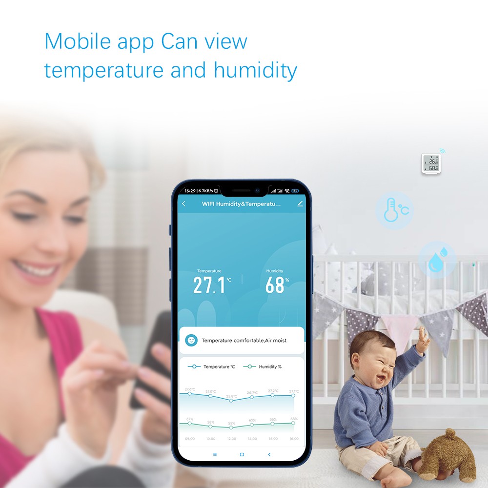 Camason Tuya Wifi 2022 Temperature Humidity Sensor Indoor Humidity Meter Thermometer Detector Support Alexa Google Smart Home