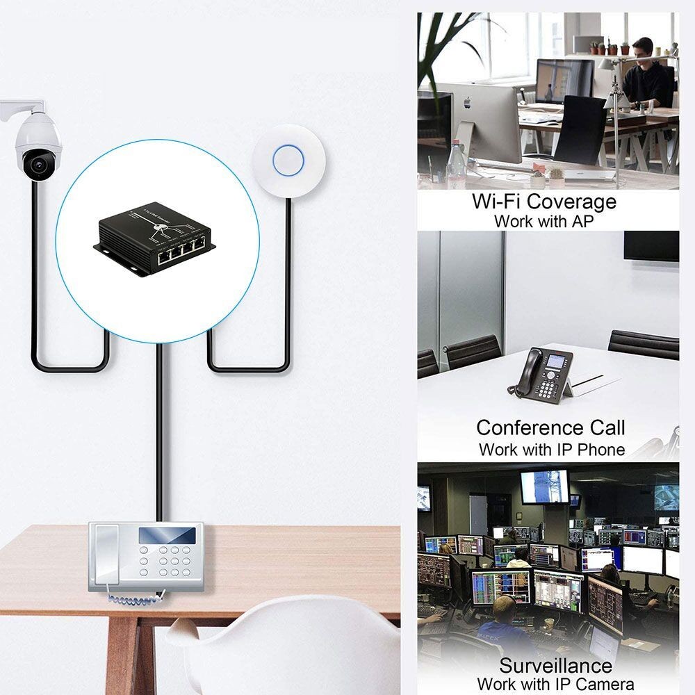 POE Extender 1 T0 4 Port 10/100M 25.5W for IP Camera Extend 120M IEEE802.3af POE Network Devices Plug and Play