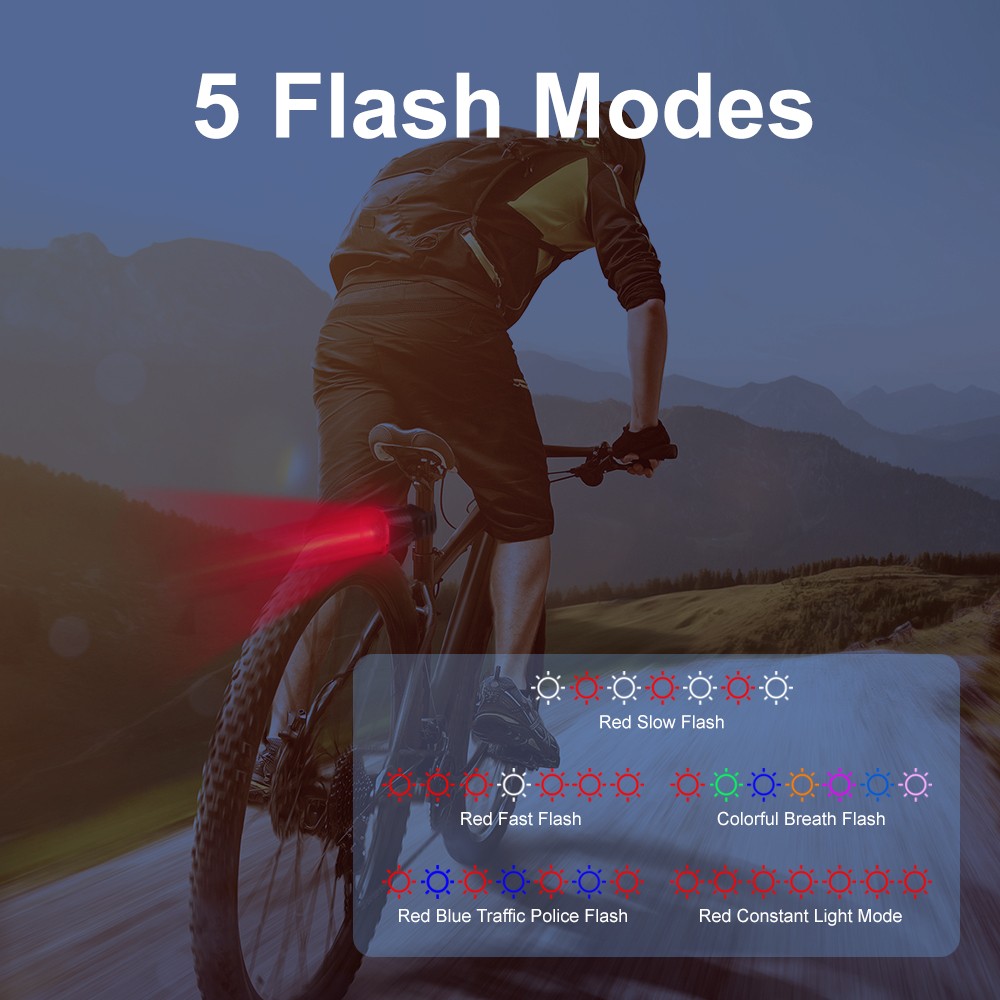 Elecpow Bicycle Taillight Smart Auto Sensor Brake Light USB Rechargeable Waterproof Bike Rear Light 5 Flash Modes Ride Light