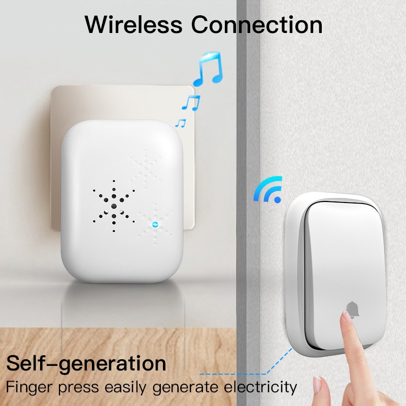 Elecpow Wireless Doorbell Self Powered Smart Home Doorbell Chime Music Ring Pager US EU Plug Waterproof Outdoor Security System