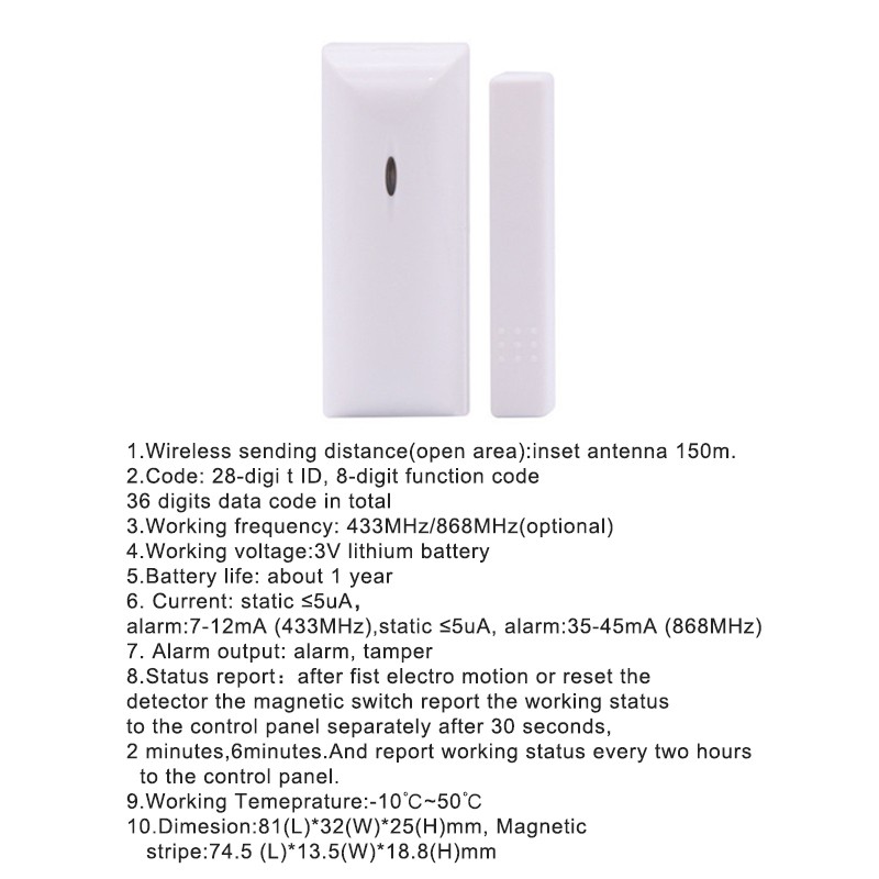 Mian Focus 433Mhz or 868Mhz Frequency MD-210R Magnetic Window Door Sensor Alarm Door Detector With Low Battery Alarm