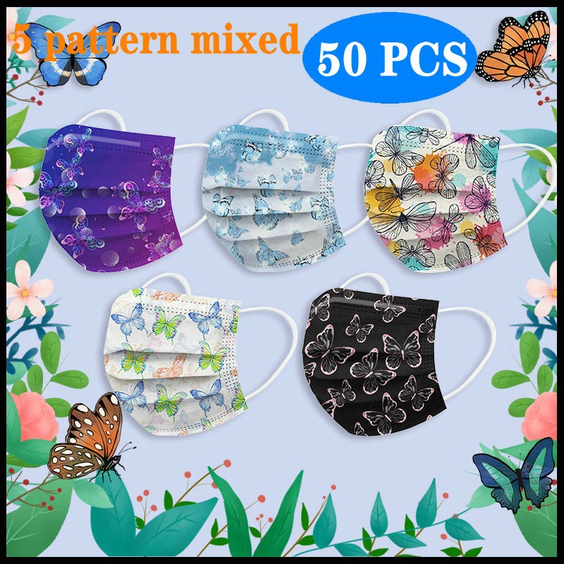 115 Styles Adult Face Disposable Mask 3 Layer Butterfly Flower Fashion Women Mouth Mascherine Mascarilla Masque